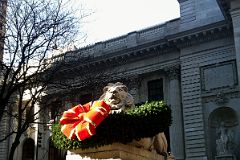 02-1 Patience Stone Lion With Christmas Garland At The Entrance To New York City Public Library Main Branch.jpg